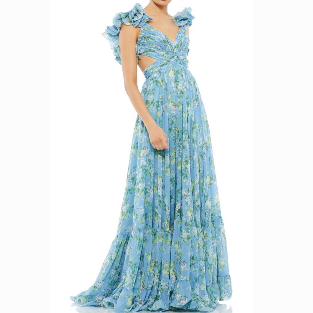 MAC DUGGAL floral chiffon cutout ballgown size 6